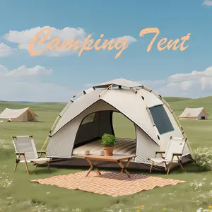 A Four-Person Automatic Pop-Up Tent Measuring 78*78*59 Inches, Featuring Two Doors And Two Windows. It Has a Zipper Closure, Made of Oxford Cloth, with a Fiberglass Frame And Mosquito-Proof Design, Making It Ideal for Camping, Fishing, Hiking
