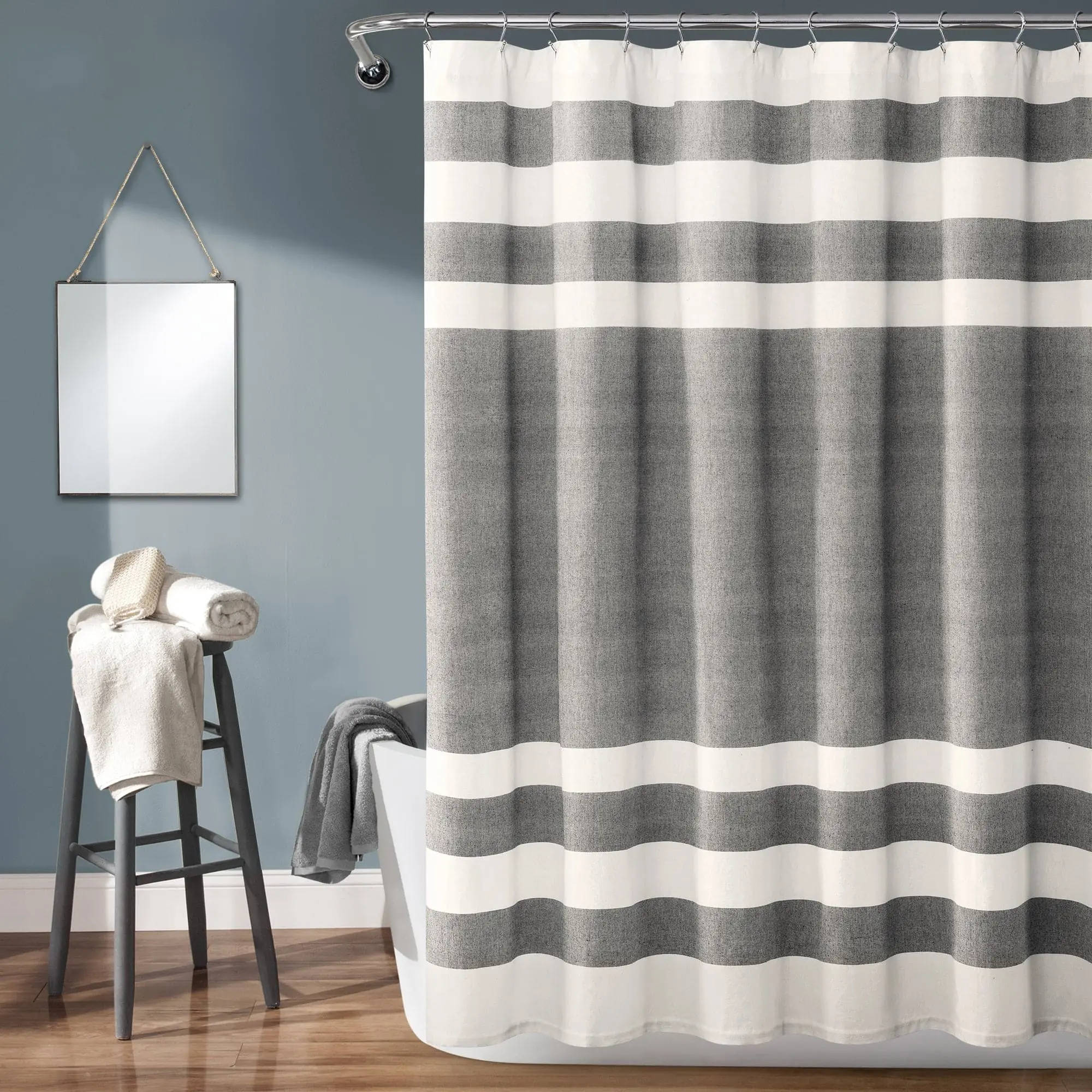 Lush Decor Cape Cod Stripe Yarn-Dyed Recycled Cotton Blend Fabric Shower Curtain (72x72in), Bathroom Curtains with Opaque Privacy, Coastal Home Bathroom Accessory, Unlined