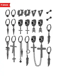 Punk Style Gothic Design Stainless Steel Dangle Earrings Men, Fashion Jewelry for Party, Daily Clothing Decor, Trendy All-match & Exquisite Jewelry for Birthday Gift