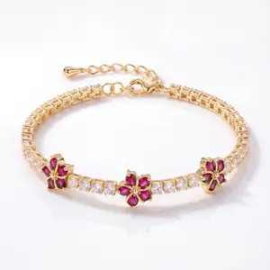 Nova Rose Blossom Tennis Bracelet – Gold Plated Floral Crystal tennis bracelet adjustable
