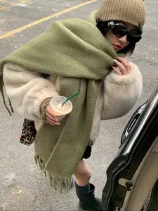 Women's Soft Plush Scarf, Warm Winter Fashion Accessory, Multi-Functional Design, Knitted Edges, Perfect for Cold Weather, Fluffy Soft Scarf