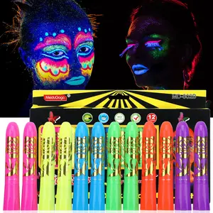 6 Colors X 2 Sticks，Neon Night Glow Face & Body Paint Sticks,   Perfect for Halloween, Costume Parties, Raves, Music Festivals