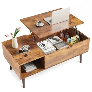 Lift Top Coffee Table with Hidden Compartment & Storage Shelf, Rising Wooden Dining Table for Living Room, Modern Center Table with 6.3" Lift Height