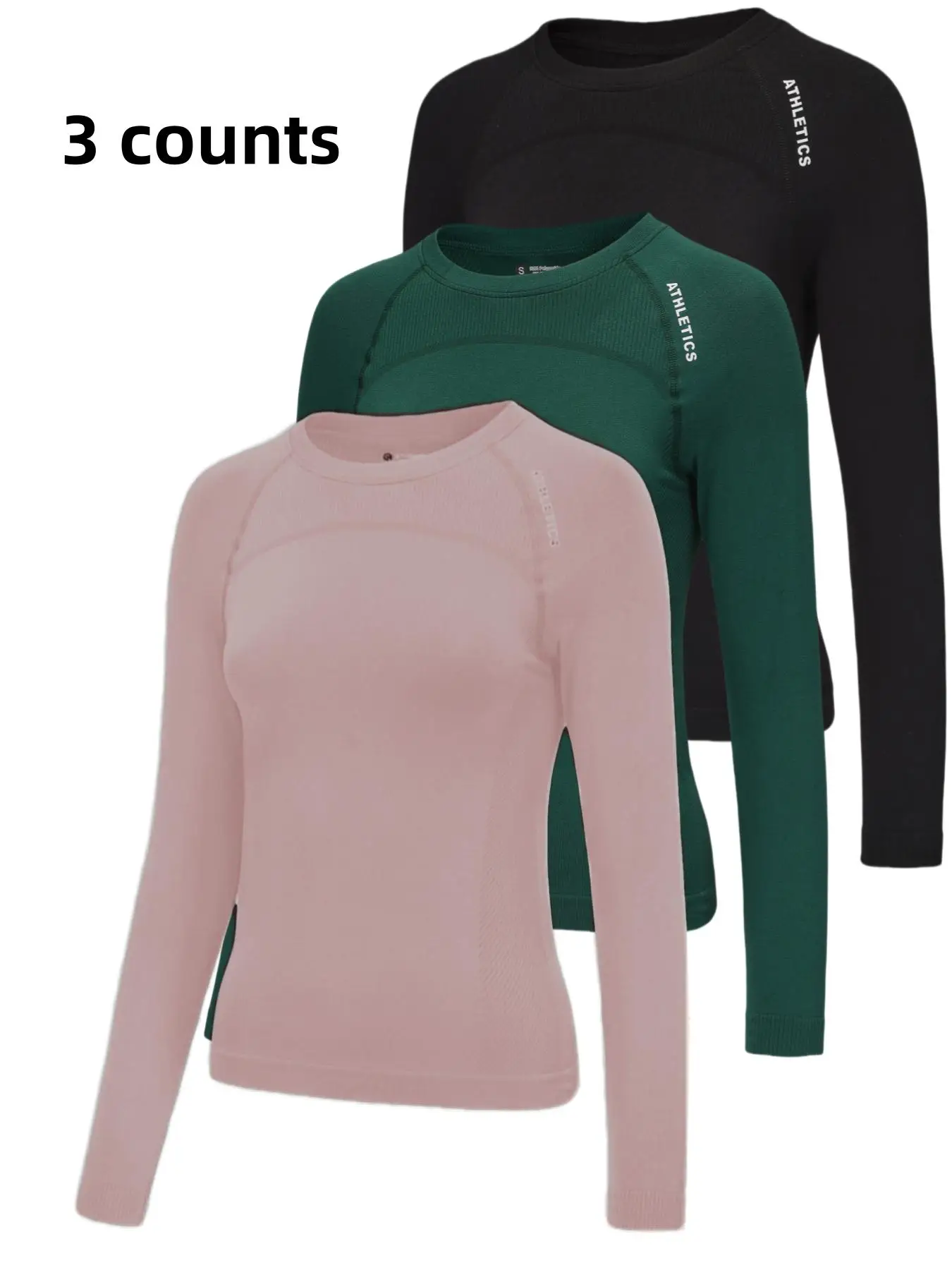 Women's Sporty Slim-Fit Long Sleeve T-Shirt Set, Spring & Fall Outdoor Fitness Running Tops, Comfortable Knitted Elastane Fabric