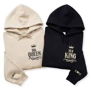 Custom Matching Queen and King Embroidered Hoodies With Date Initial – Gift for Anniversary Valentine Birthday