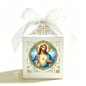 Jesus Heart Theme Candy Box, Hollow Cross Ribbon Party Gift, Baptism/eucharist/religious Wedding Luxury Candy Box