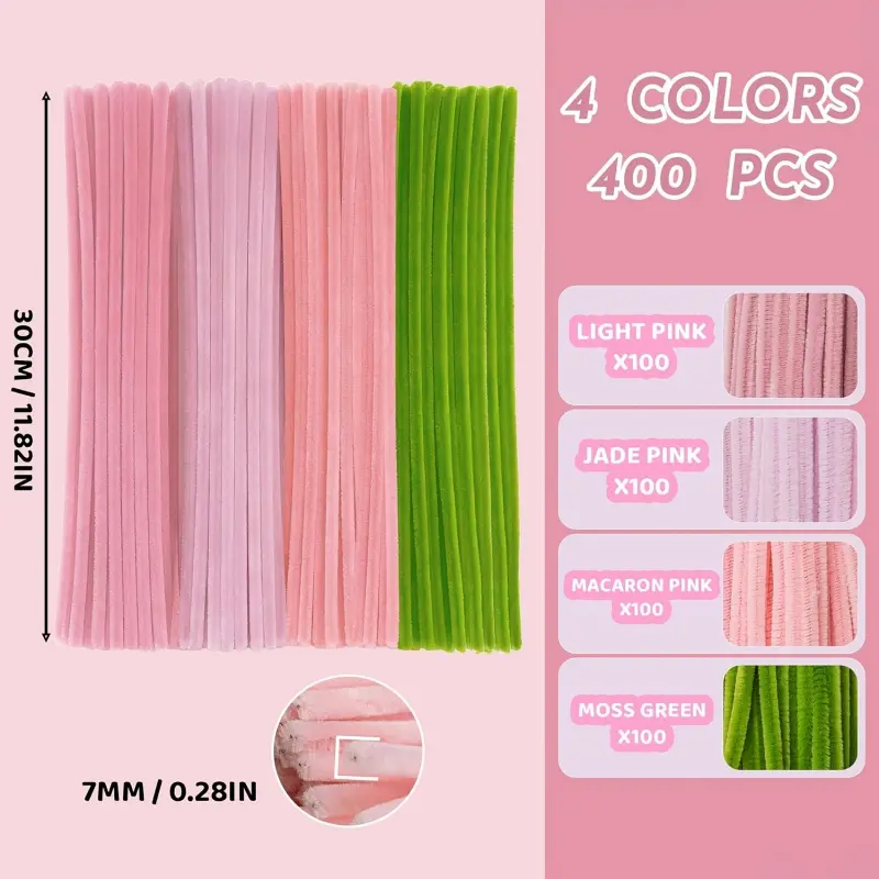 Upgraded Pipe Cleaners Craft Kit: 574pcs DIY Flower Making Supplies with Exclusive Color Palette | Includes 400pcs Chenille Stems, 20pcs Floral Wire,2pcs Gardening Tape, 1pc Tutorial, 150pcs Stamen & 1m Ribbon for Mother's Day Arts & Crafts