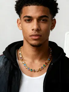 ICED CHICS Colorful round Zircon necklace, Cuban Chain Necklace, colorful accessories, with a 5cm extended tail chain, suitable for both men and women, birthday gift, the best gift for friends