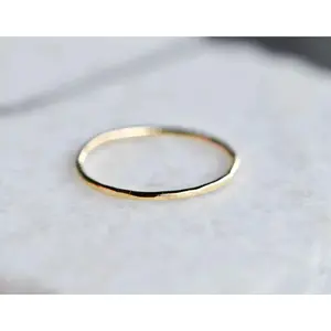 14K Gold Thin Hammered Ring – Stackable, Minimalist, Dainty Jewelry