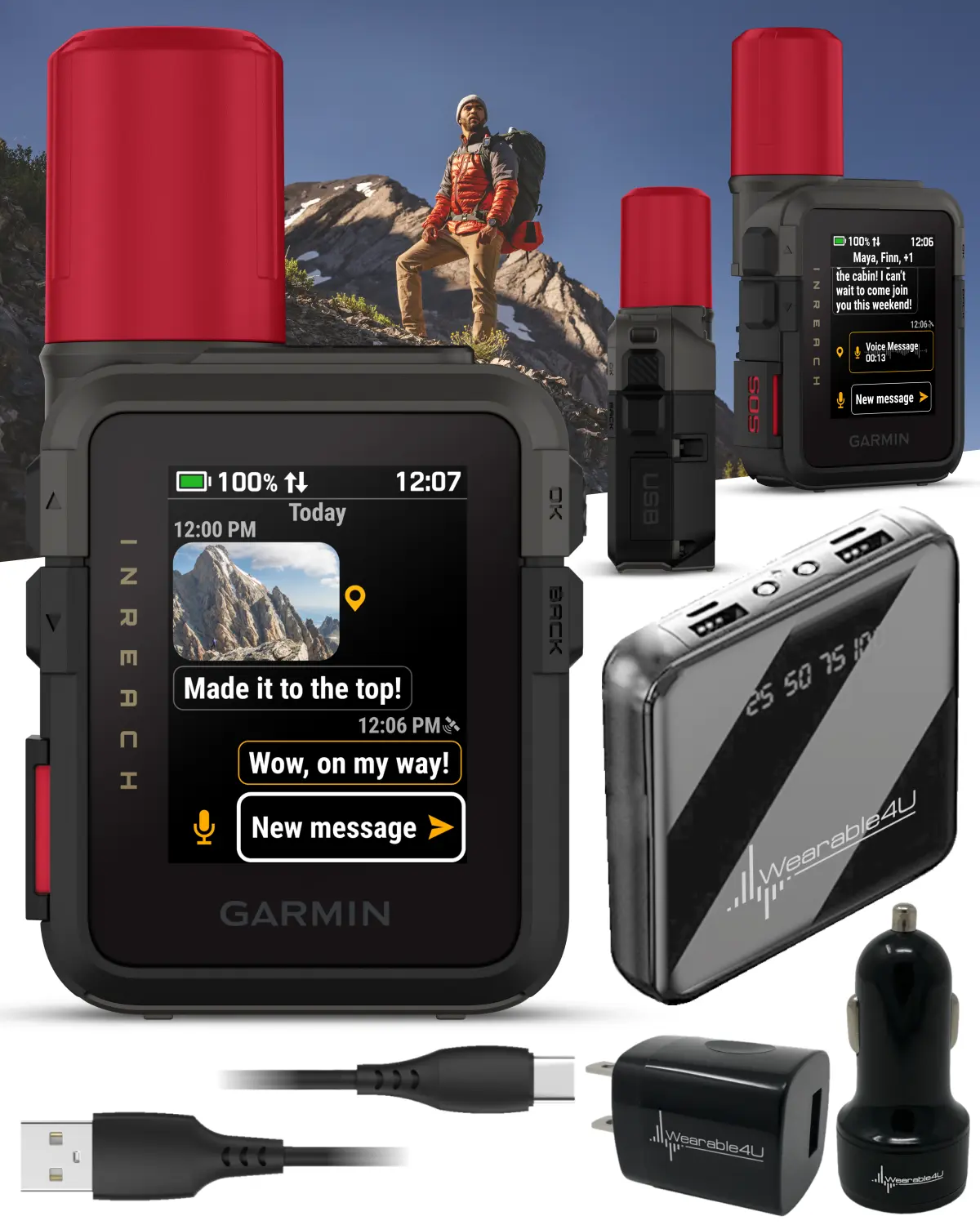 Garmin inReach Mini 3 Plus Compact Rechargeable Satellite Communicator Device w/ Photo, Voice Messaging (010-03387-10) + Wearable4U Bundle