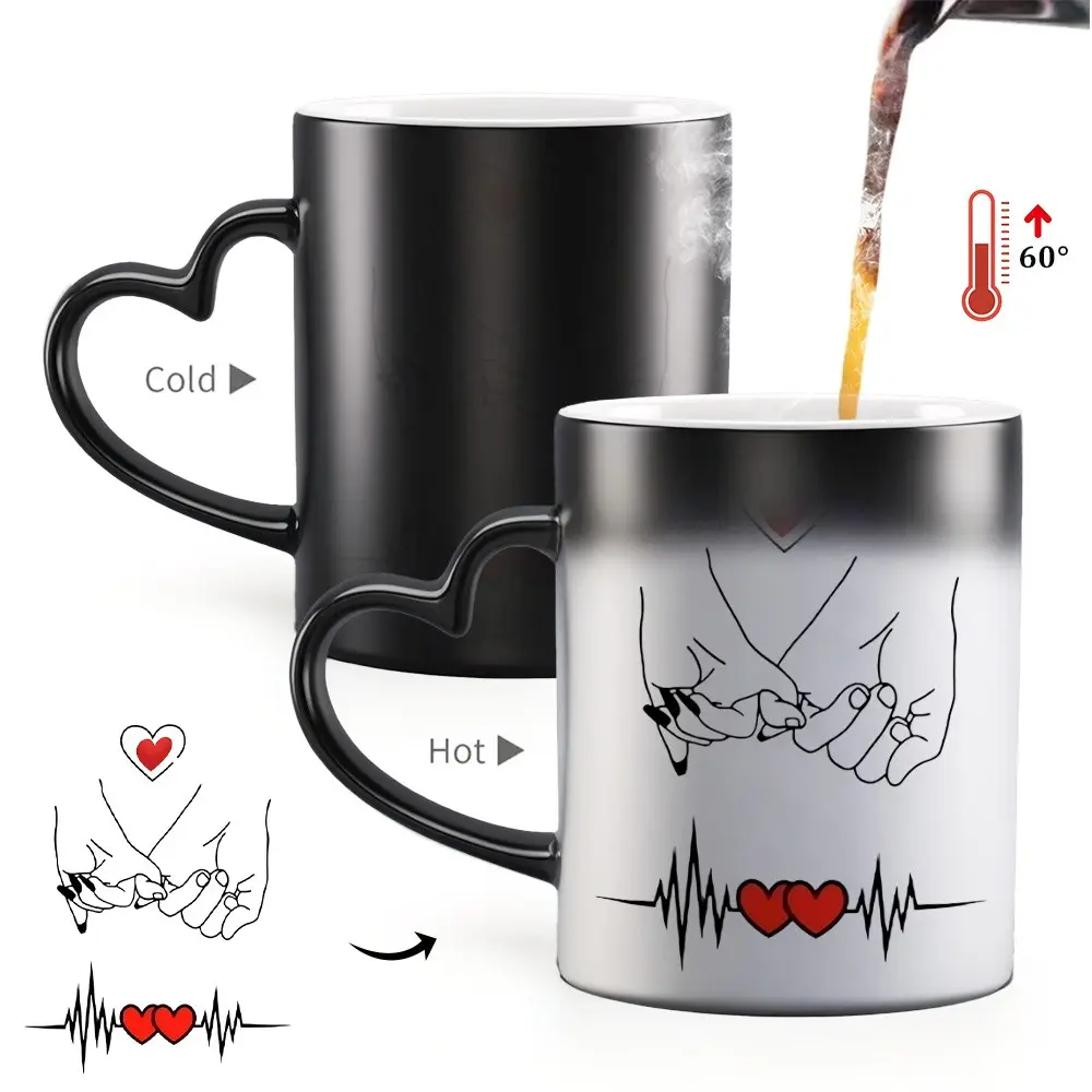 1pc Magical Color Changing Cute Beverage Mug with Red Hearts Design - Heart-Shaped Handle, Romantic Mug for Couple's Anniversary and Valentine's Day, 11oz/325ml, Drinkware