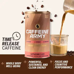 Caffeine Army Cappuccino Coffee with Time-Release Caffeine, MCTs, Collagen & B-Vitamins — 38 Servings | Sugar-Free, Gluten-Free, Keto-Friendly Beverage
