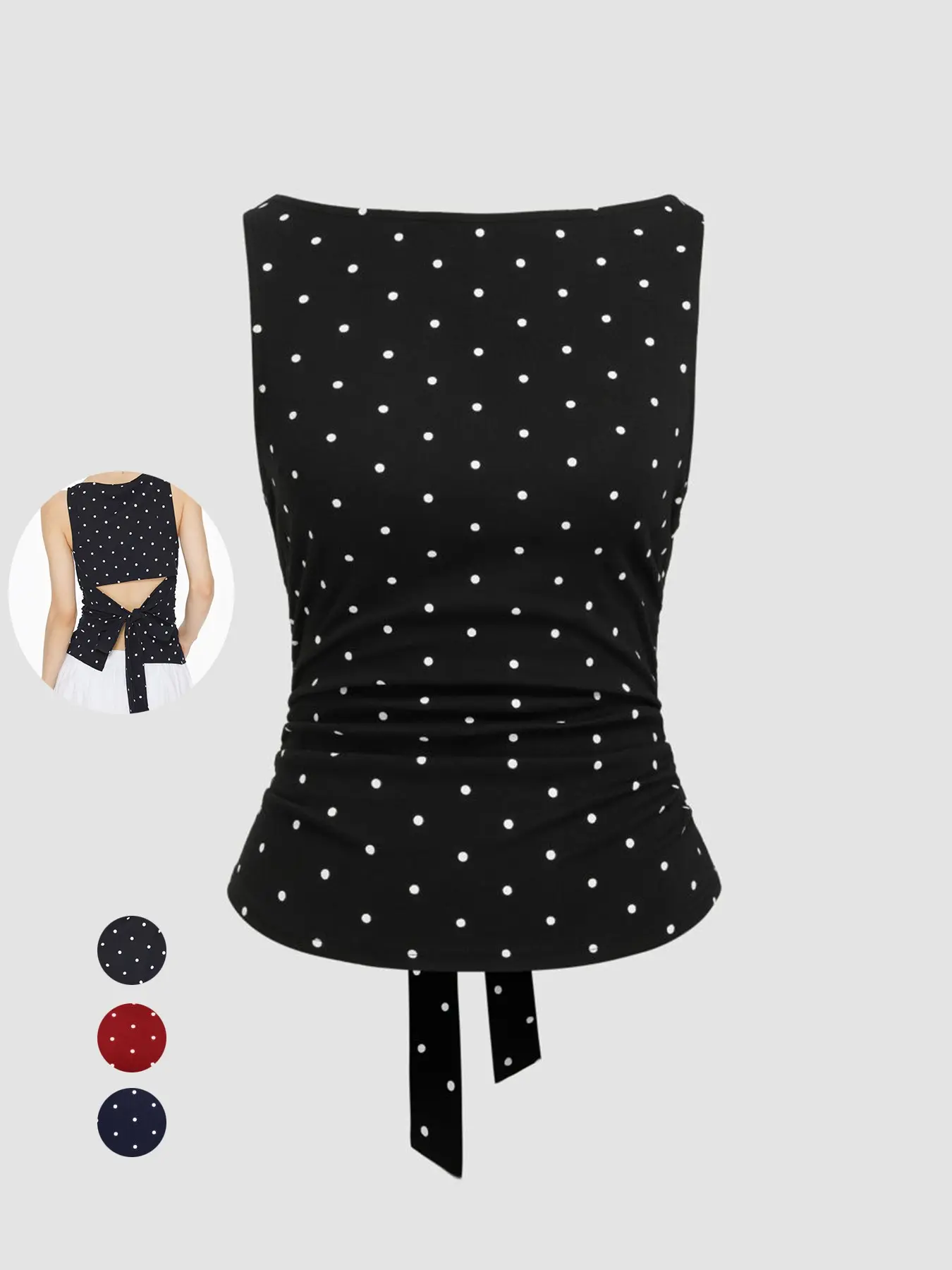 Y2K Women's Polka Dot Tank Top with Tie Back, Casual Chic Sleeveless Bow Detail Design, Stylish and Casual Summer Wear