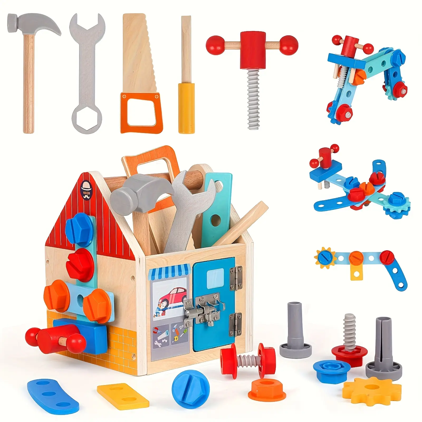 Wooden Children's Tool Set with Latch Lock Mixed Color Educational Construction Toys Children's Pretend Toy Kit Ideal Birthday or Christmas Gift Children's Toy Tools mini cooking mud kitchen toddlers mini cooking mud kitchen toddlers Montessori multi,summ