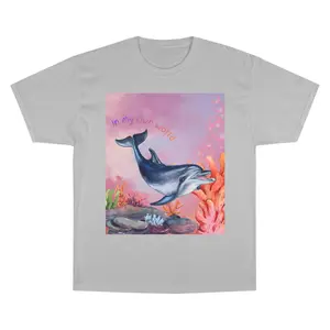 Playful Dolphin Illustration T-Shirt | Underwater Coral Scene