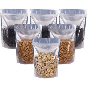 100 Pack 6.7 x 9.45 Inch Stand Up Pouch Bags Zipper Mylar Bags Clear Front with  Foil    Storage Bags for Multipurpose with Gusset Bottom(5.5mil Thickness)