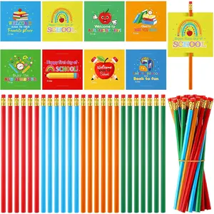 48 count  to School Student Gifts 24 Welcome  to School Pencils with Eraser 24 Cards 7-12 Grades Essentials Rainbow Pencils First Day Classroom Teacher Award for Classroom Prize Party