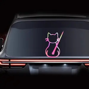 Cute Cat Rear Window Wiper Decal Waterproof Vinyl Cartoon Animal Windshield Wiper Decal Car Decoration Funny Cat Moving Tail Waving Wiper Sticker for SUV