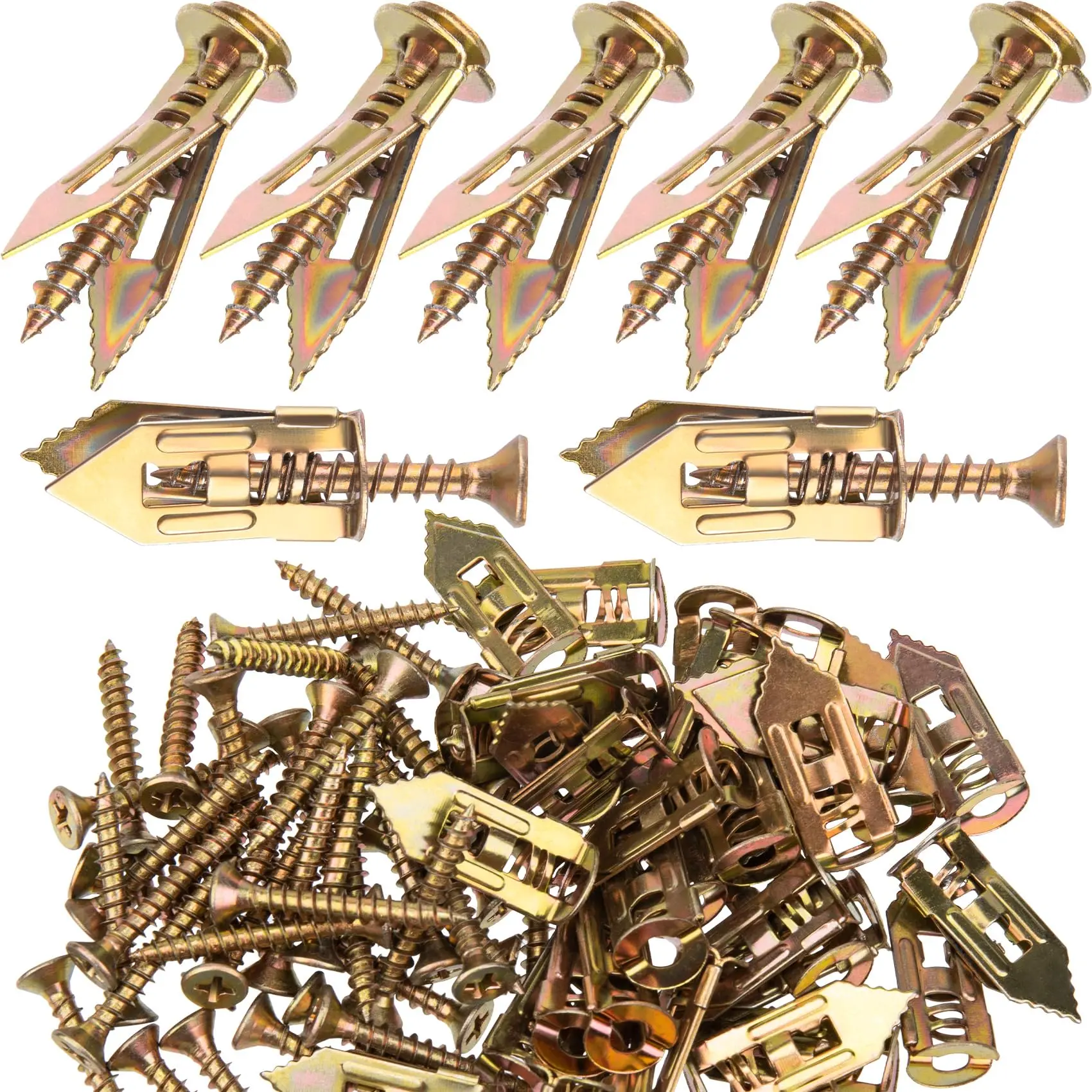 40-Pcs Zinc-Plated Steel Self-Drilling Anchors Screws Set - Heavy Duty Fastening Flat Kit for Drywall, Gypsum Boards