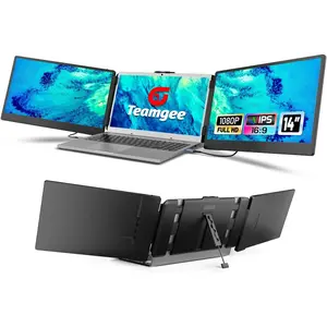 Teamgee 14" Laptop Screen Extender, FHD 1080P IPS Triple Portable Monitor Display for 13''-17" (Diagonal) Laptop, HDMI/USB-A/Type-C Plug & Play, Built-in battery Speakers & Adjustable Stand, for Mac/Wins/Android/Dex computer accessory