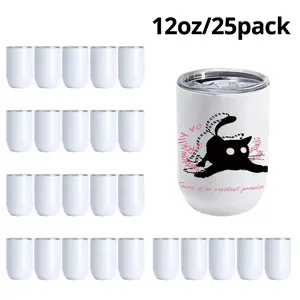 12oz Sublimatable Egg-Shaped Stainless Steel Double Wall Insulated Wine Tumbler Water Bottles (25 Pack) - Leakproof Custom Blanks with Lids, Straws, Separate Boxes, Portable Vacuum Flask Kitchenware Drinkware for Outdoor Use