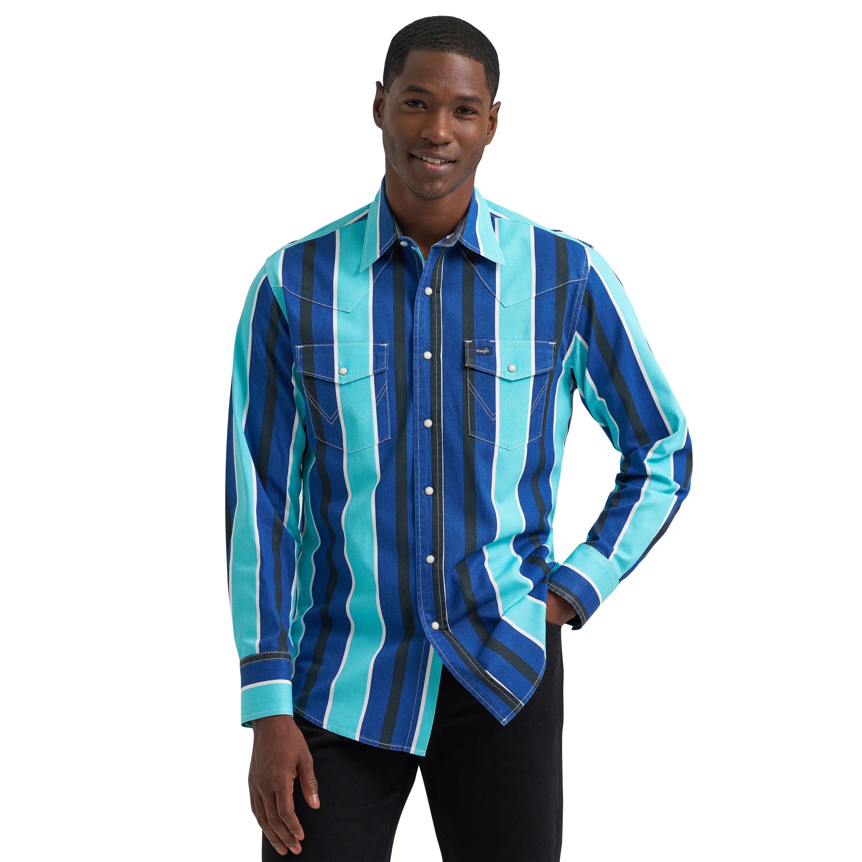 Men's Vintage-Inspired Brushpopper Western Snap Workshirt - Cobalt Storm Classic Cotton