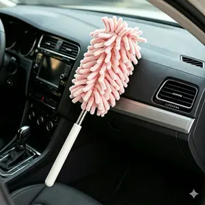 Life-Saver Extendable Microfiber Duster for Car Interior & Home, Multi-Use Dust Cleaner with Long Reach Handle, Scratch-Free Microfiber Cleaning Brush for Dashboard, Air Vent, Keyboard, Furniture, Ceiling Fan, Blinds & Small Spaces