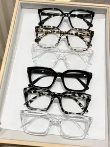 Unisex Geometric Cute Transparent Glasses, Preppy Style, PC Frame, Decorative Lens, Suitable for Street Photography & Travel, Square frames