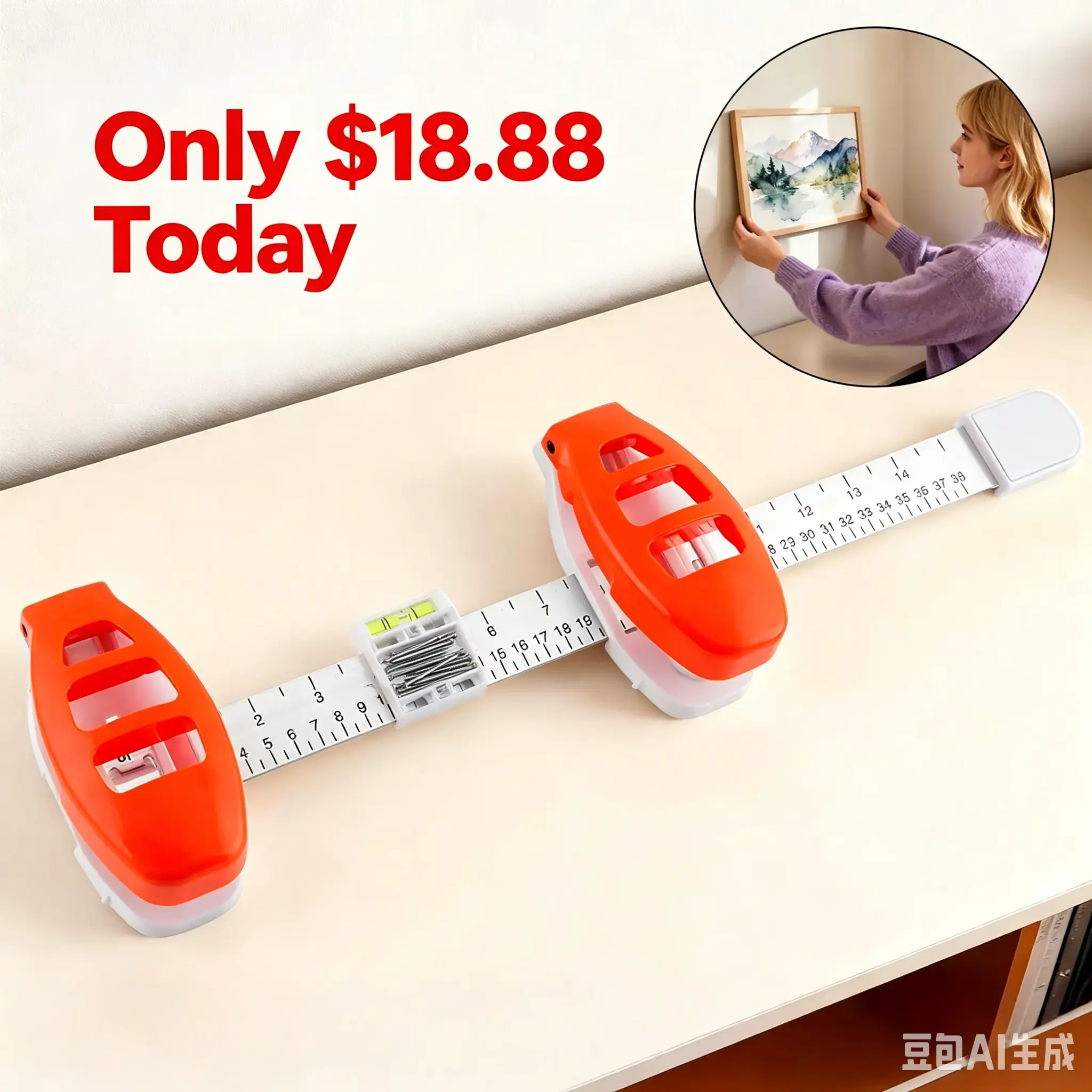 Professional Picture Hanging Tool with Level - DIY, Lightweight, Sturdy ABS Wall Mount Kit, Ruler, Dual Hook, Time-Saving Hardware Fastener for Home Wall Decoration, Easy Precise Frame Alignment, Portable