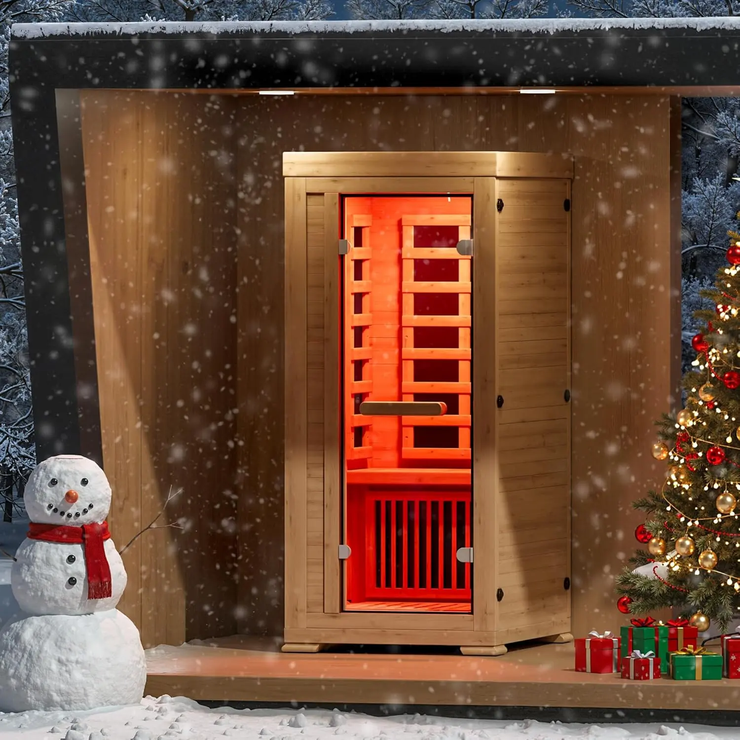 ENSTVER Hemlock Infrared Wood Sauna 5.4Ft 1 Person for Home & Gym | Luxury Full Spectrum Far Infrared Sauna Features Low EMF 2250w 7-Light Dynamic & Music Speakers