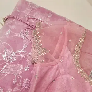 Lavender Pure Organza Sequin Saree