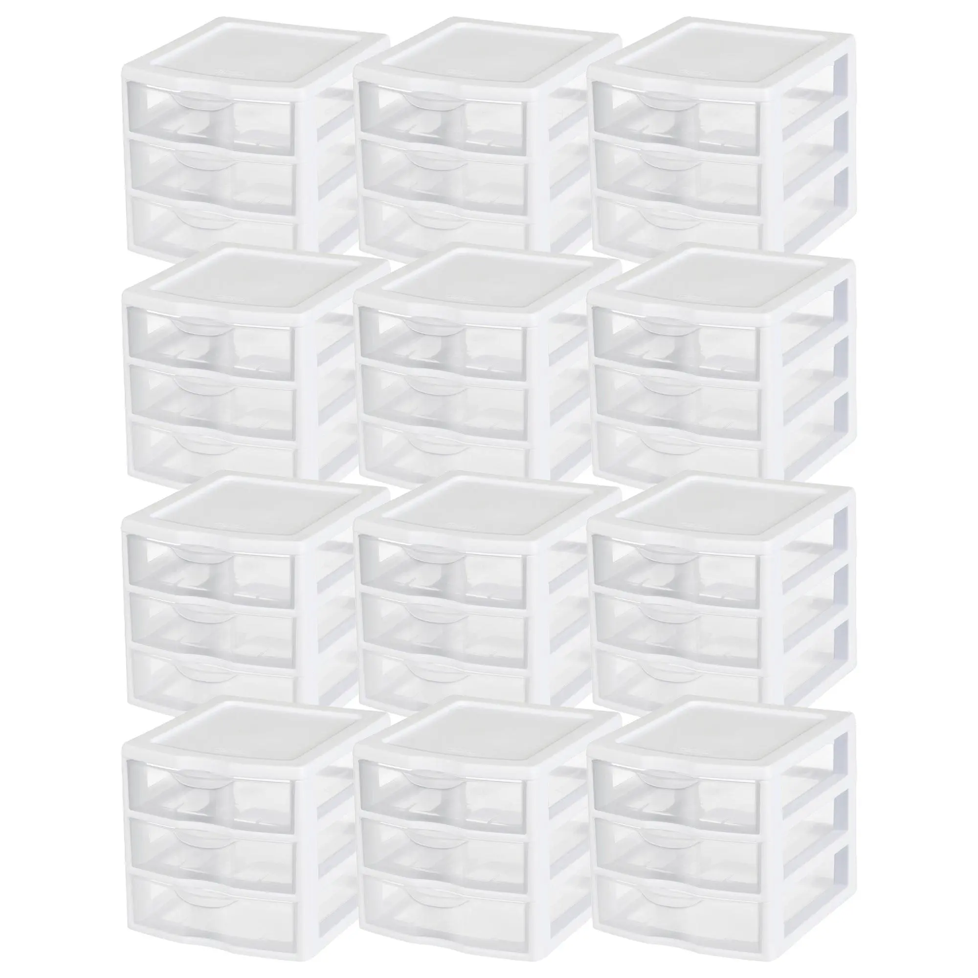 Sterilite ClearView Plastic Small 3 Drawer Desktop Storage Unit, White, 12 Pack Sterilite ClearView Plastic Small 3 Drawer Desktop Storage Unit, White, 12 Pack