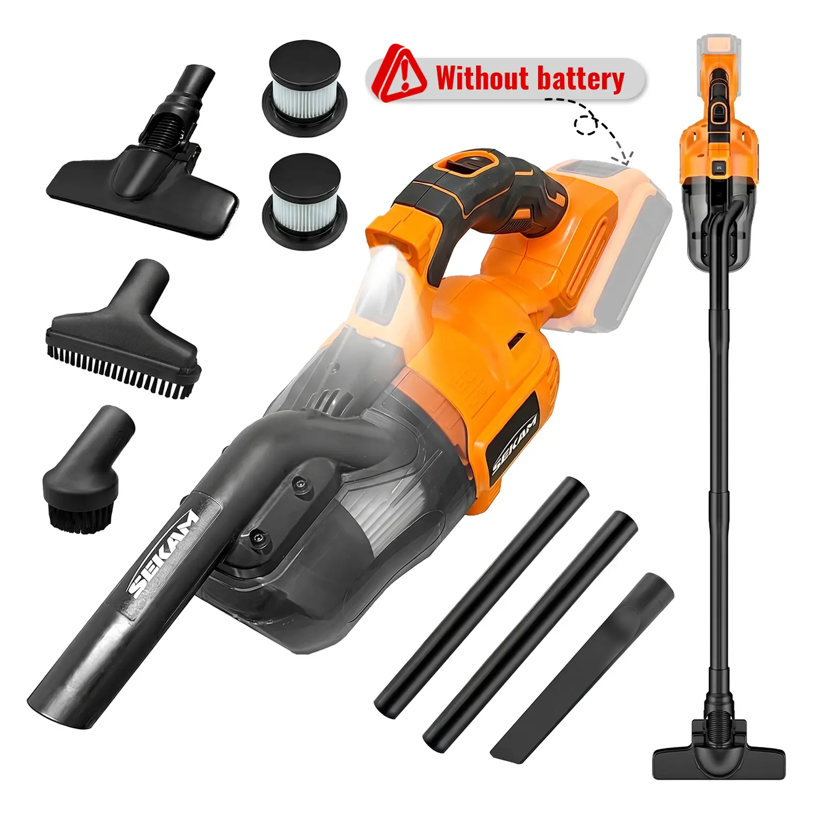 SEKAM 4-in-1 Cordless Bare-Tool Vacuum (No Battery), 16KPa Handheld Stick Vacuum Cleaner for Home, Car, Carpet & Hard Floor, Lightweight Powerful Suction, Washable HEPA Filter, LED Headlights, Car Accessories, Cars Accessories