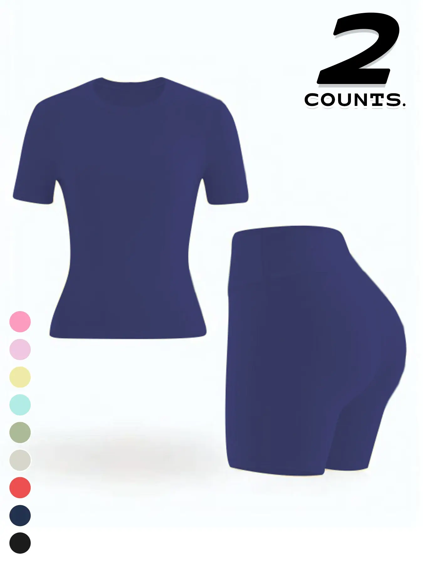 Women's Seamless Sportswear Set, Round Neck Short Sleeve T-Shirt and High Waist Bike Shorts, Casual Two-Piece, All Seasons