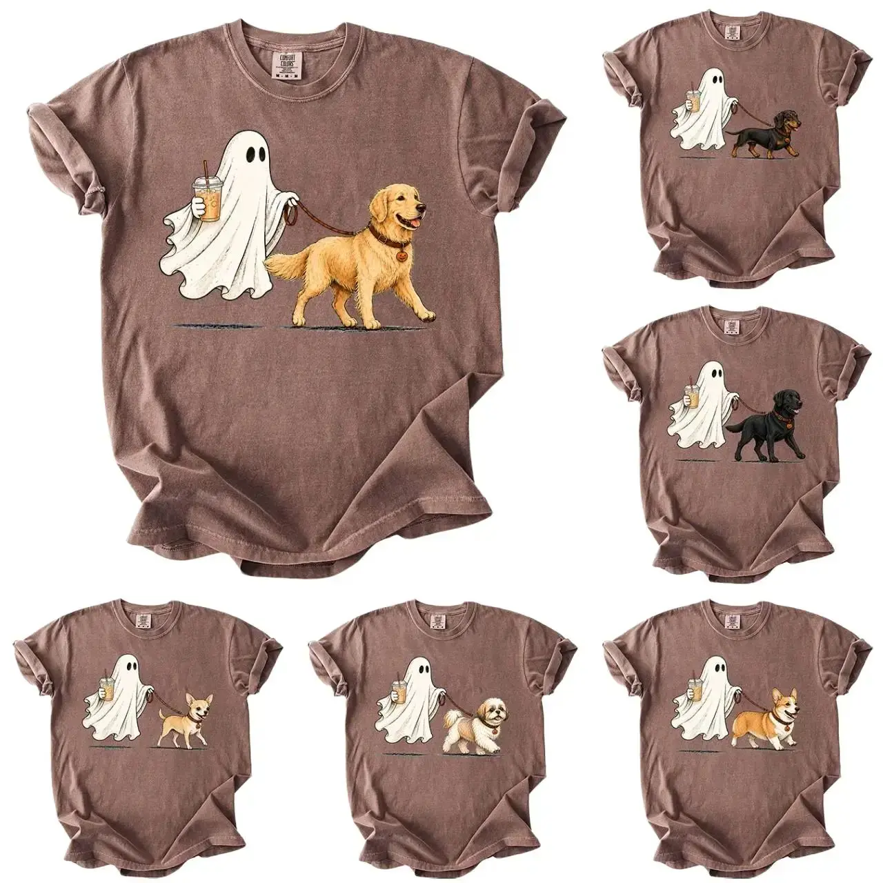Comfort Colors 50+ Dog Breeds Сute Ghost Dog Iced Coffee Shirt, Dog Lovers Halloween Gift, Halloween Dog Shirt, Spooky Season, Womens Halloween Shirt,Fall Graphic Tee