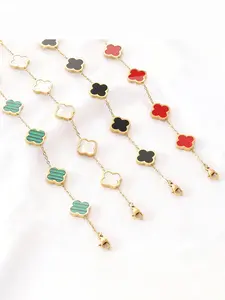 4PC Clover Bracelets Stainless steel Gold Plated Lucky Clover Bracelet Women Adjustable Link Bracelets Cute Gold Jewelry Flower Design Bracelet