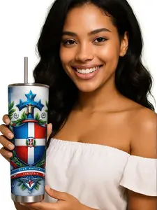 Custom Dominican  with Patriotic Design and Metal Straw Unique Dominican Republic Drinkware Insulated Stainless Steel Cow Tumbler Portable Bottled Flasks