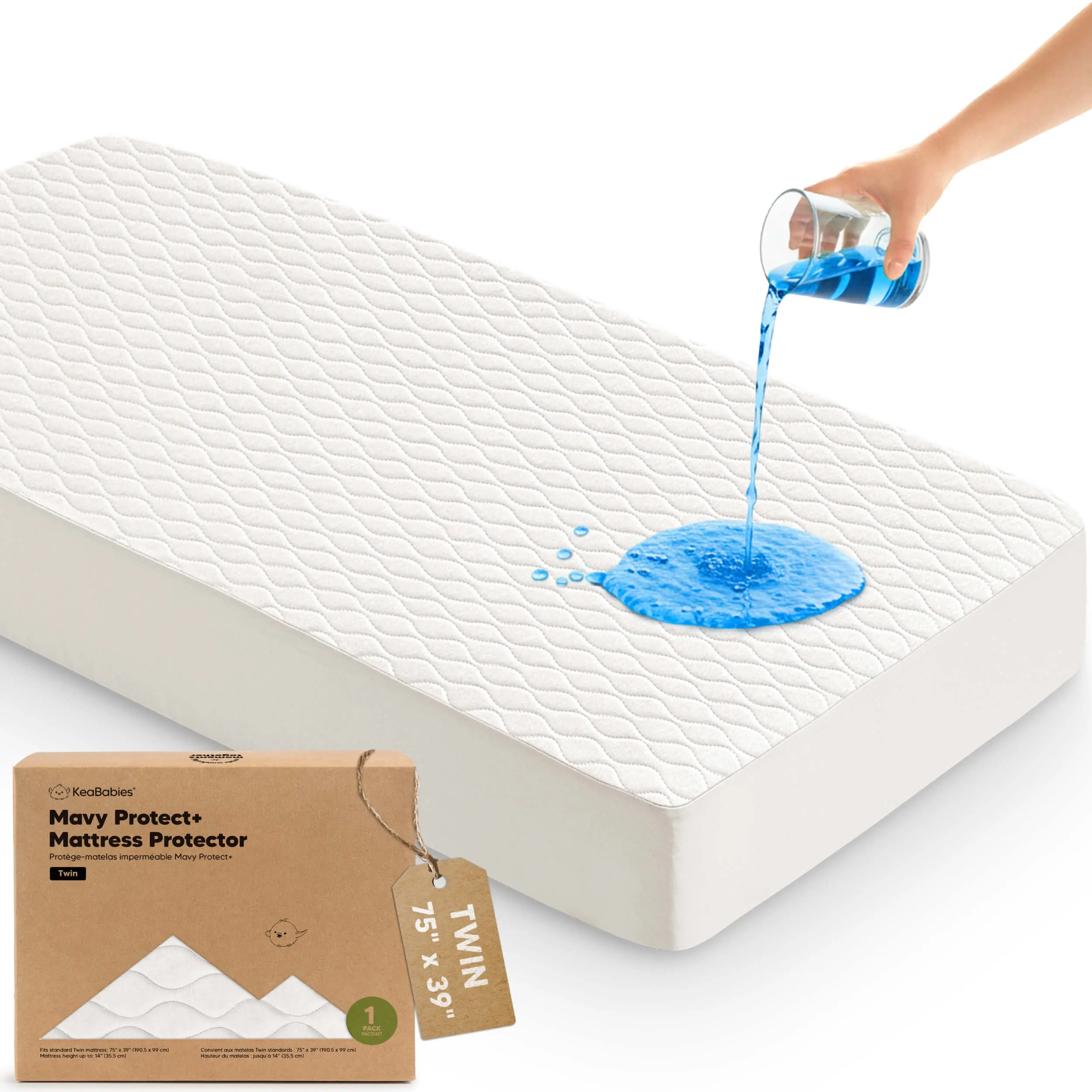 1-Pack Waterproof Twin Mattress Protector - Quiet Twin Size Toddler Mattress Protector Cover, Kids Toddler Bed Sheets, Soft Absorbent Quilted Cotton, Machine Washable