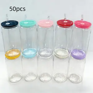 1 clear Mason jar with a colored lid and straw, shatterproof plastic Drinkware Bottle