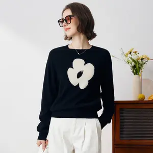 COMOBOCA 100% Cashmere Women's Floral Knit Sweater for Cozy Winter Wear - Soft, Lightweight & Figure-Flattering Design