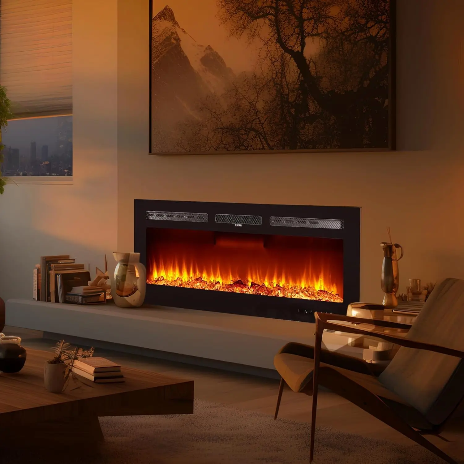 【Christmas Gift】80 Inch Electric Fireplace, Wall Recessed and Wall Mounted Fireplace, 12 Adjustable Flame Colors, Remote Control＆Timer, Touch Screen, 1500/750W