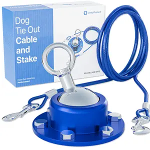 UnityProtect Dog Tie Out Cable and Stake – 30ft Tangle-Free Leash with Stainless Steel Clips – Perfect for Yard and Camping