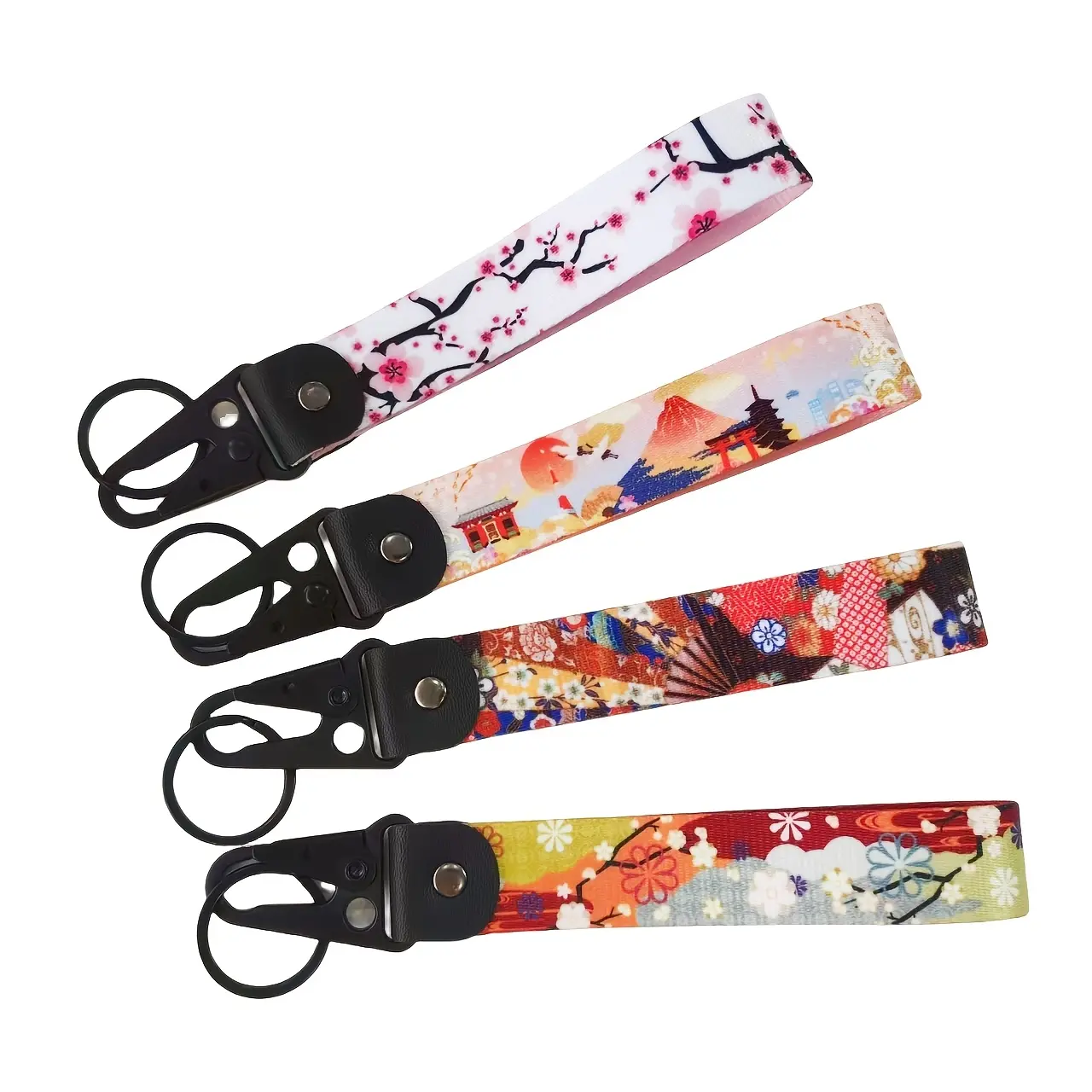 2pcs Viral Japanese Aesthetic Wrist Lanyard Keychain, JDM Style Cherry Blossom Mount Fuji Key Strap, Heavy Duty Eagle Clip Key Ring Holder, Trendy TikTok Accessory Cute Kawaii Car Keys Bag Charms Summer Gift For Women Men