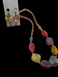 Chunky Resin Seashell Necklace & Earrings Set: Colorful Beach Boho Jewelry