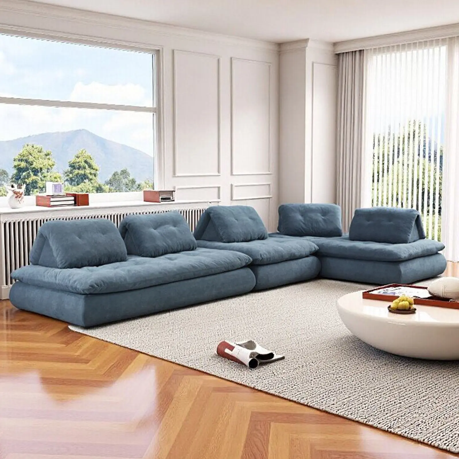 165-inch cloud sofa, freely combinable and customizable; large living room sofa with chenille fabric that is soft and comfortable; double-layer seat cushion with foam + foam beads for long sitting without sagging; no assembly required; suitable for living