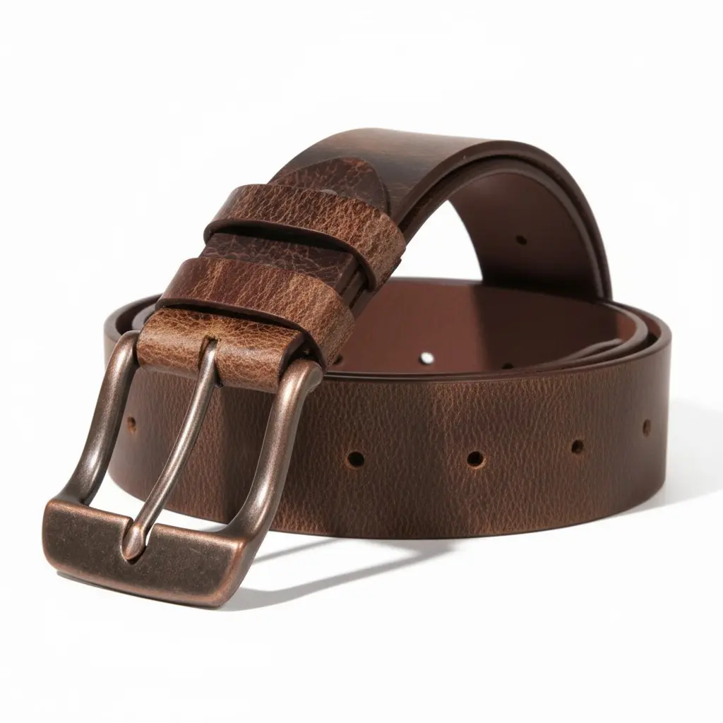 Amish Handmade Men's Full-Grain Buffalo Leather Belt 1.5" Width 3.5mm Thick American Made Vintage Solid Buckle Concealed Carry Ready Waist Band