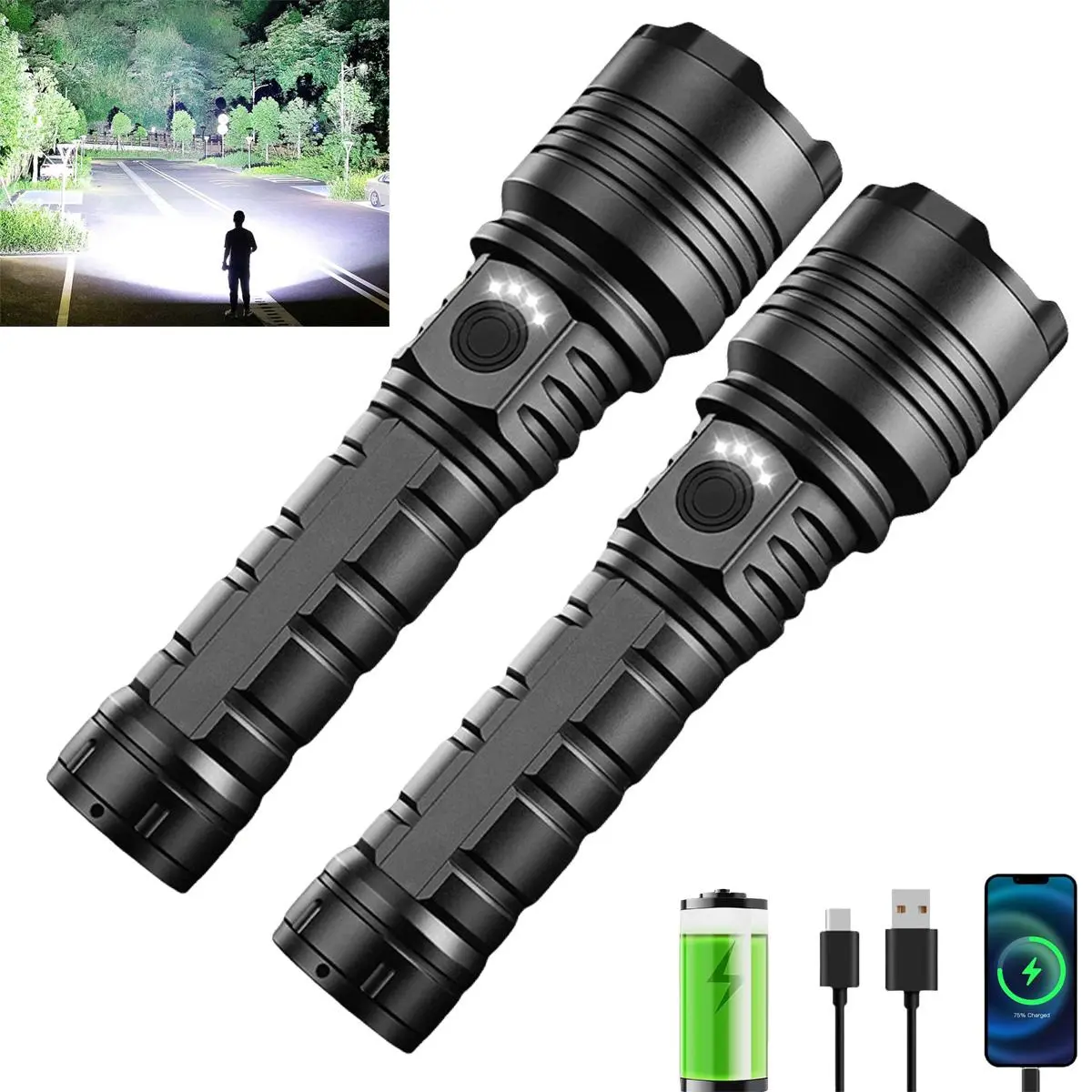 2026 Newest LED Flashlight Super Bright portable Rechargeable , Waterproof Flash Light for Camping Essentials, Night Outdoor Emergency Lighting
