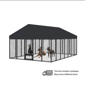 【2 packages Delivery】Heavy Duty Outdoor Dog Kennel with Secure Double Locks and Waterproof & UV Resistant Roof Cover,All Weather Resistant Anti-Rust Metal Enclosure for Large Dogs