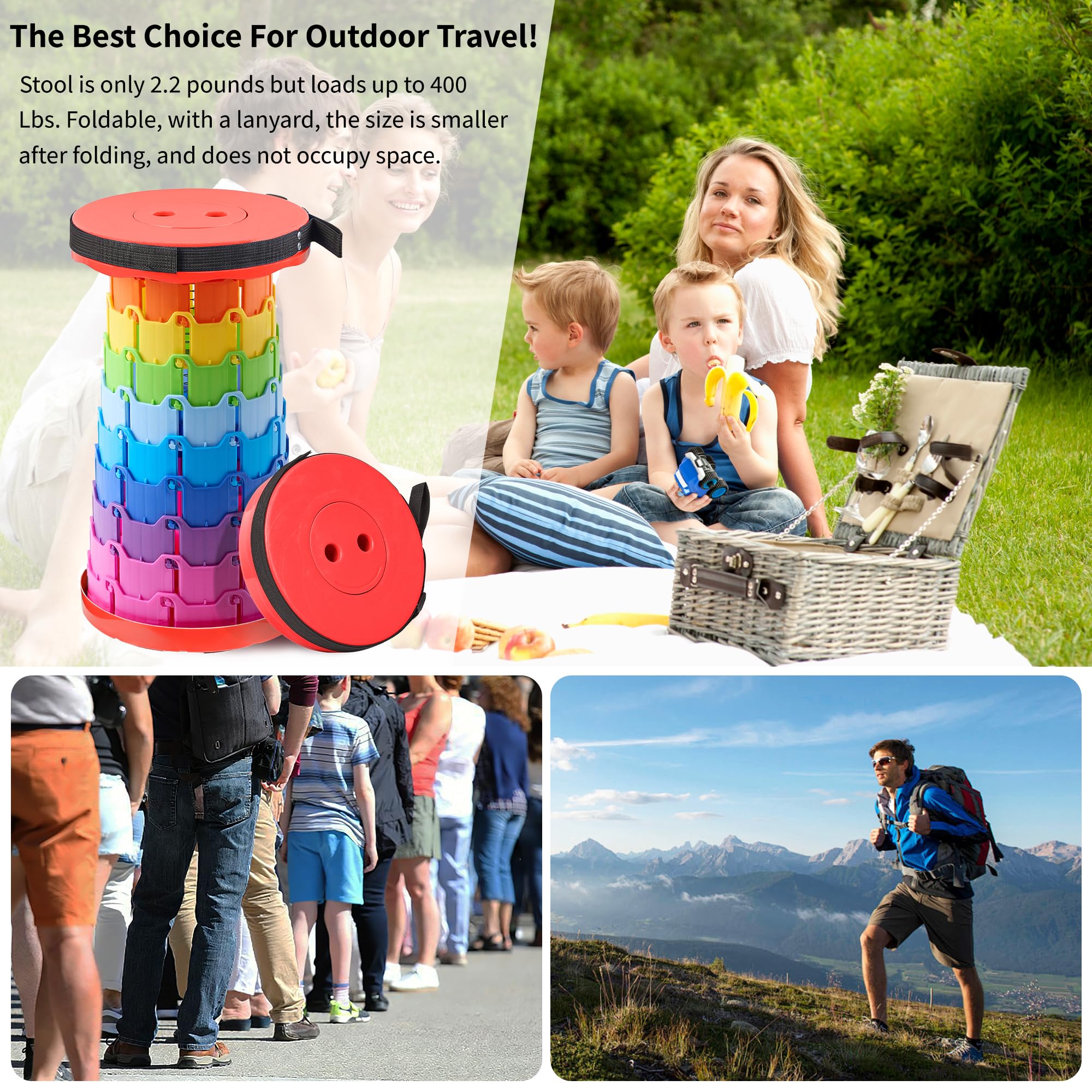 Foldable Telescoping Stool Portable Upgraded Thickened Foldable Stool Collapsible Folding Seats with Load Capacity 485lbs for Garden Fishing Camping Party Hiking BBQ Outdoor Activities