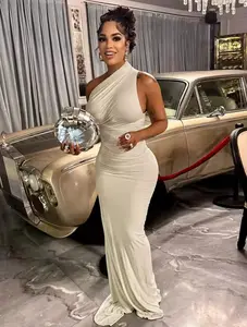 Elegant Women Dress Y2K Summer Trend Inclined Shoulder Skinny Elegant Birthday Party Simple Clubwear Banquet Vestidos .size Small large